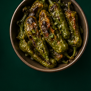 Charred shishito peppers appetizer